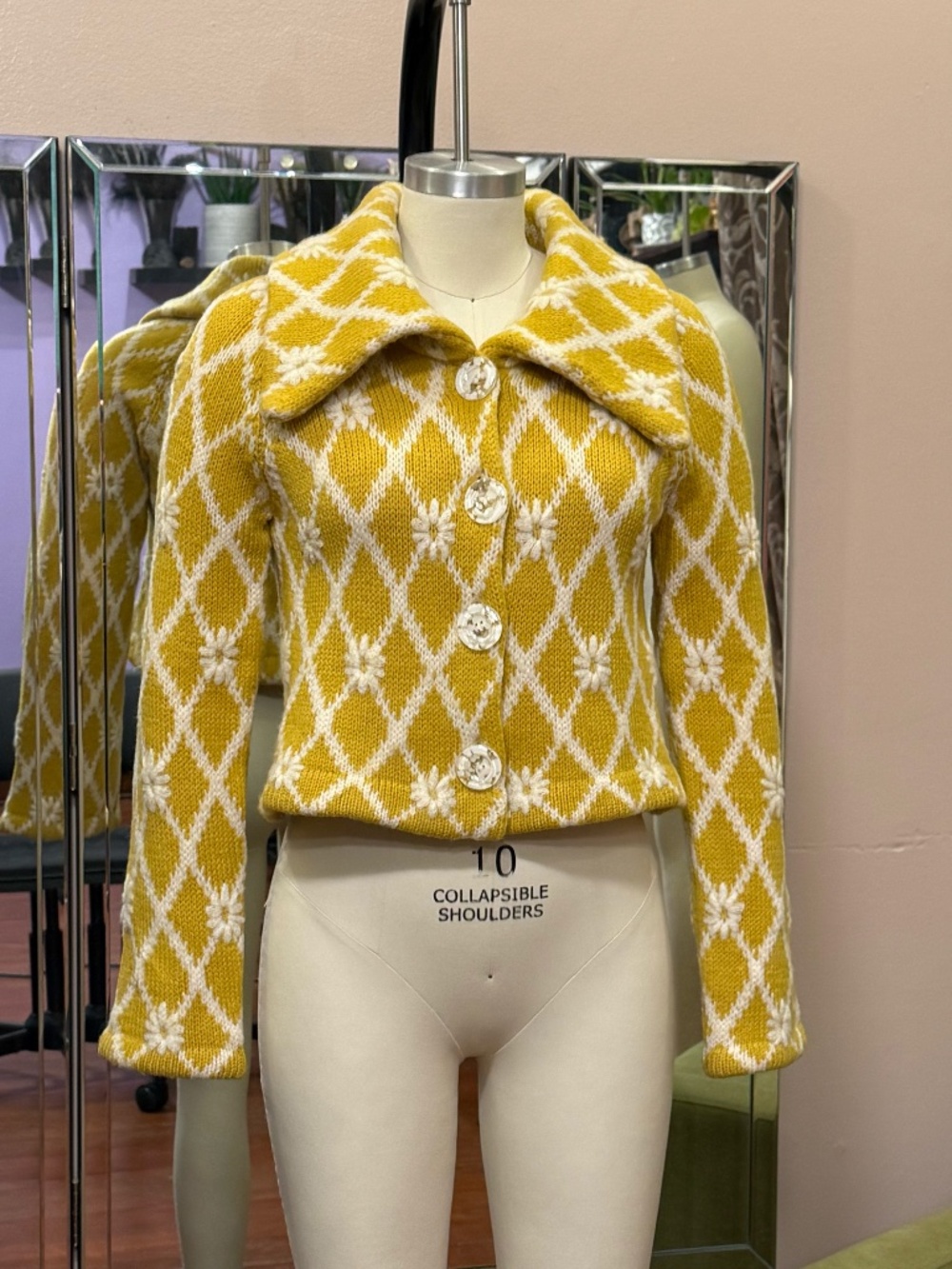 Moth Cardigan Anthropologie, Yellow with White Embroidery, Wool Merino Cashmere